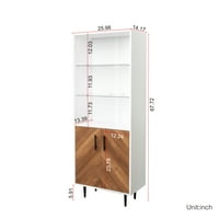 Zimtown 5-рафта шкафче с врати, свободно стояща рафт с рафтове със стъклени рафтове и дървени крака за хол, офис, спалня лесно сглобяване