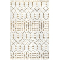 ръчно изтъкан Марокански килим с пискюл, 6' 9', Натурален