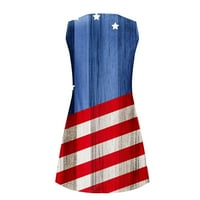 Ganfancp летни рокли за жени американски флаг печат рокля без ръкави за небрежен резервоар кръгла шия къса рокля синя l