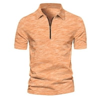 Мъжки къс ръкав с цип твърд цвят небрежен голф поло риза върхове оранжев размер 2xl