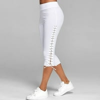 панталони за жени мода жени твърда превръзка ластик изрязани панталони ежедневни анцуг бял + 4ХЛ