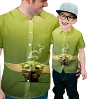 Мъжки Yoda 3D Print Небрежно дишащ джобна риза с къс ръкав, мъжки деца ежедневни хавайски връх ， подарък за рожден ден