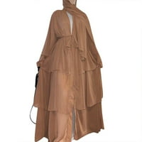 Жени мюсюлмански дълъг ръкав, тестени макси рокля шифон слой абая кафтан роба с колан с разрошена ислямска рокля