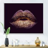 Дизайнарт' Секси златисто метализирани женски устни ' модерна рамка платно за стена арт принт