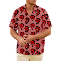 Хавайската риза на мъжете и момчетата с червен демон печат - копче с къс ръкав надолу по полиестерна риза с ляв джоб за гърдите и редовно прилепване, идеално за лятно хавайско парти, -8xl