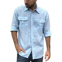 Wendunide ризи за мъже мъже пролет лято ежедневни тънки отпечатани плажни ризи с дълъг ръкав Топ блуза каки