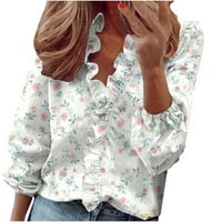 Тениски за шията за жени падат плюс размер ежедневни винтидж флорален принт за развълнуване с дълъг ръкав облечени блузи