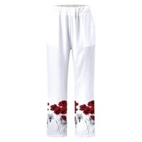 Товарни панталони за жени модерни флорални щампи с джобове дълги разхлабени памучни панталони с висока права талия панталони