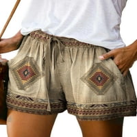 Niuer дами летни плажни къси панталони етнически печат мини панталон с висока талия къси горещи панталони Разхлабени дъна Геометричен стил-Н S